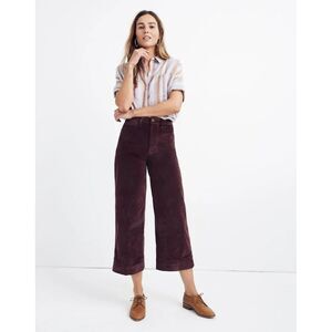 Madewell Womens Emmett Wide-Leg Crop Pants in Velveteen Maroon Cordoroy Size 27